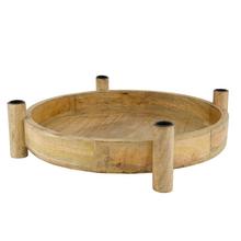 Okrúhly podnos z mangového dreva so svietnikmi 38x43x10cm - Dřevěné dekorace | FLORASYSTEM