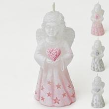 Vánoční figurka anděla v růžové a šedé barvě.