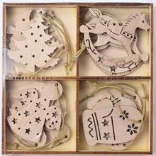 Dřevěné vánoční závěsky mix natural, 12 kusů.