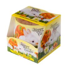 Velikonoční svíčka ve skle s motivem zajíce.