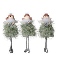 Sedící anděl v zeleno-bílo-stříbrném textilním mixu, sada 3 kusy.