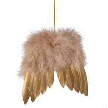 Závěs křídla s hnědým a zlatým peřím.