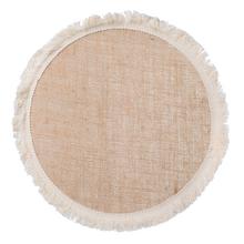 Jutová podložka s bílým okrajem, průměr 34 cm.