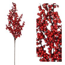 Umělá větvička s červenými bobulemi a ledovým efektem, 69 cm.