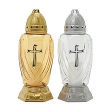 Hrobové svíčky v čirém skle s křížem.