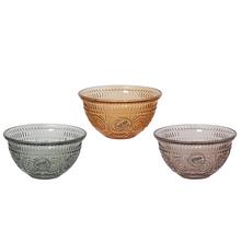 Sada tří skleněných misek v transparentních barvách.