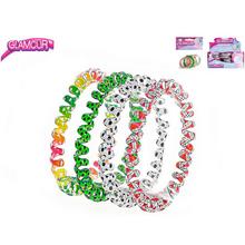 Náramek a gumička do vlasů ve čtyřech barvách.