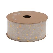 Vánoční stuha z juty se zlatými hvězdami, šířka 6,3 cm, délka 20 m.