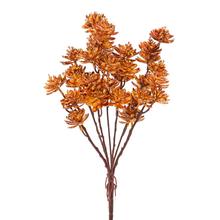 Umělý zápich se sukulenty v žluto-bordové barvě.