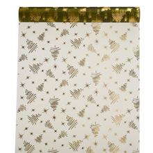 Lesklá organza v olivovo-zlaté barvě s vánočními motivy.
