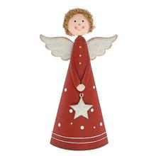 Vánoční anděl s hvězdou, červená plechová dekorace.