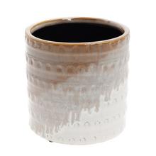 Trojbarevný keramický obal v hnědé barvě.