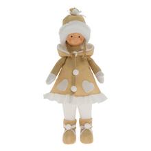 Textilní panenka dívka v béžovém oblečení s LED světlem.