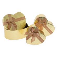 Dárková krabička ve tvaru srdce, zlatá, sada 3 kusy.