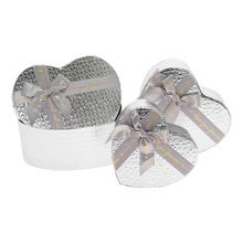 Dárková krabička ve tvaru srdce, stříbrná, sada 3 kusy.