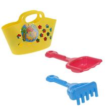 Sada do písku obsahující kyblík a nářadí v různých barvách.