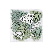 Dřevěné ozdoby stromeček v bílé a zelené barvě, mix 24 kusů.