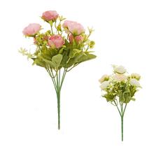 Umělá kytice ranunculus s drobnými květy a zelení, mix barev.