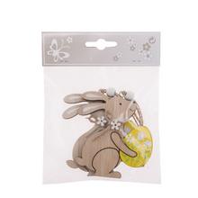 Dřevěný zajíček s vajíčkem, hnědý a žlutý, sada 2 kusy.