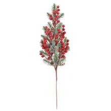 Umělá větev s červenými bobulemi a šiškami, 58 cm.