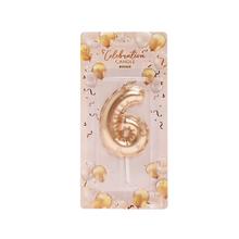 Tortová svíčka číslo 6 ve zlaté barvě.