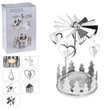 Svícen na čajovou svíčku s kolotočem a srdíčky.