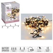 LED světýlka s 96 teplými bílými LED diodami, 7 metrů dlouhé, s časovačem a 8 funkcemi.