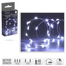 LED světýlka na drátu s časovačem, studená bílá, 40 LED