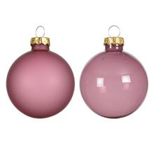 Skleněné vánoční koule v lesklé a matné vínově růžové barvě, průměr 8 cm.