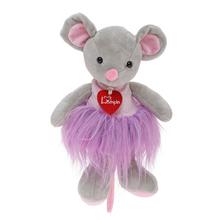 Plyšová myška Akiko v šedém provedení s růžovou sukýnkou.