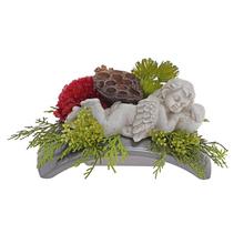 Smuteční vazba s andělem a květinami.