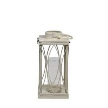 Kovový lampáš v krémové barvě, čtvercového tvaru.