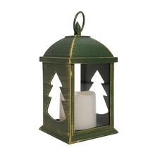 Zelená a zlatá LED lucerna se stromečkem.