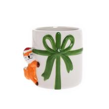 Obal s mašlí a kočkou, keramický květináč.