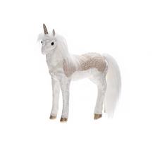 Bílý a béžový textilní jednorožec.