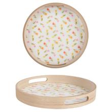 Velký kulatý tác s potiskem tulipánů.