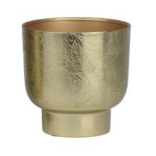 Zlatý květináč se vzorem listů.